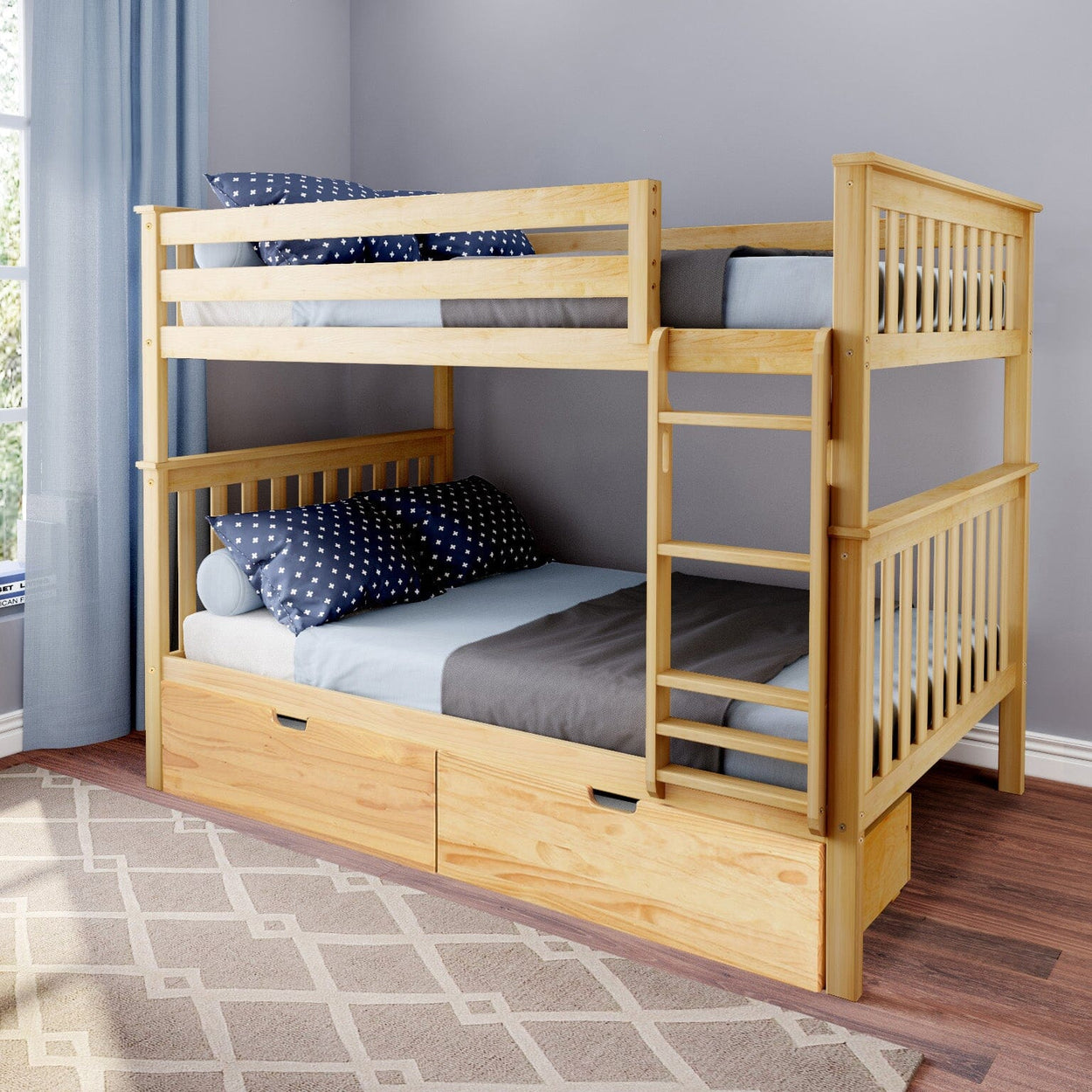 Bunk Beds Max & Lily Full over Full Bunk Bed with Storage Drawers Natural 