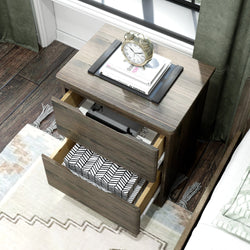 190002-181 : Furniture K/D 2 Drawer Nightstand w/ metal drawer glides (22"L x 15.75"W x 26.25"H), Barnwood Brown