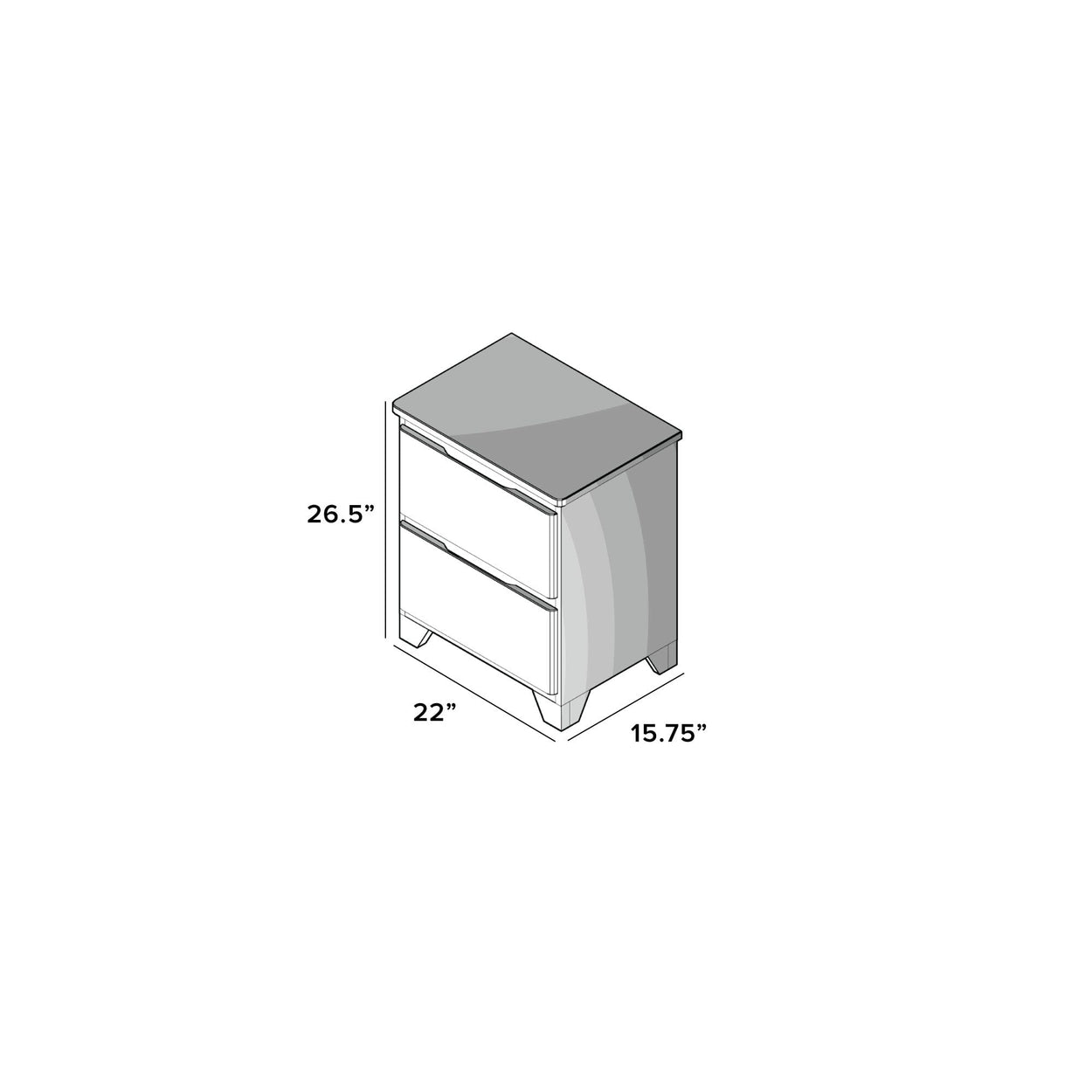 190002-182 : Furniture K/D 2 Drawer Nightstand w/ metal drawer glides (22"L x 15.75"W x 26.25"H), White Wash