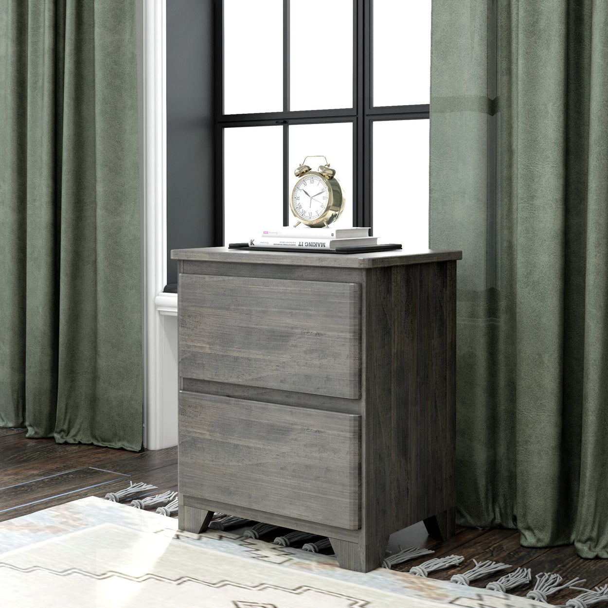 190002-185 : Furniture K/D 2 Drawer Nightstand w/ metal drawer glides (22"L x 15.75"W x 26.25"H), Driftwood