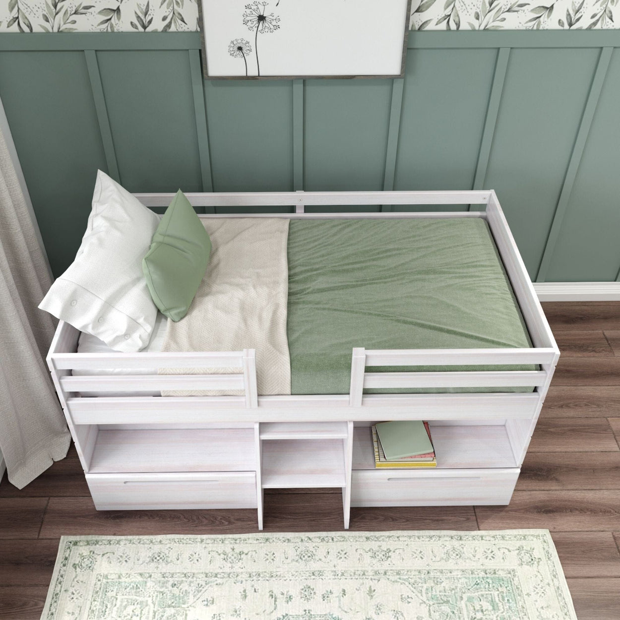 Loft Beds Max & Lily Modern Farmhouse Twin-Size Low Loft with Two Drawers 