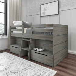 Loft Beds Max & Lily Modern Farmhouse Twin-Size Low Loft with Two Drawers Driftwood 