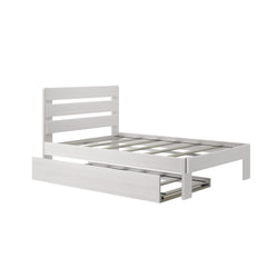 196211-182 : Kids Beds Farmhouse Full Bed with Plank Headboard and Trundle, White Wash