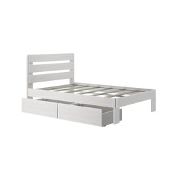 197211-182 : Kids Beds Farmhouse Full Bed with Plank Headboard and Storage Drawers, White Wash