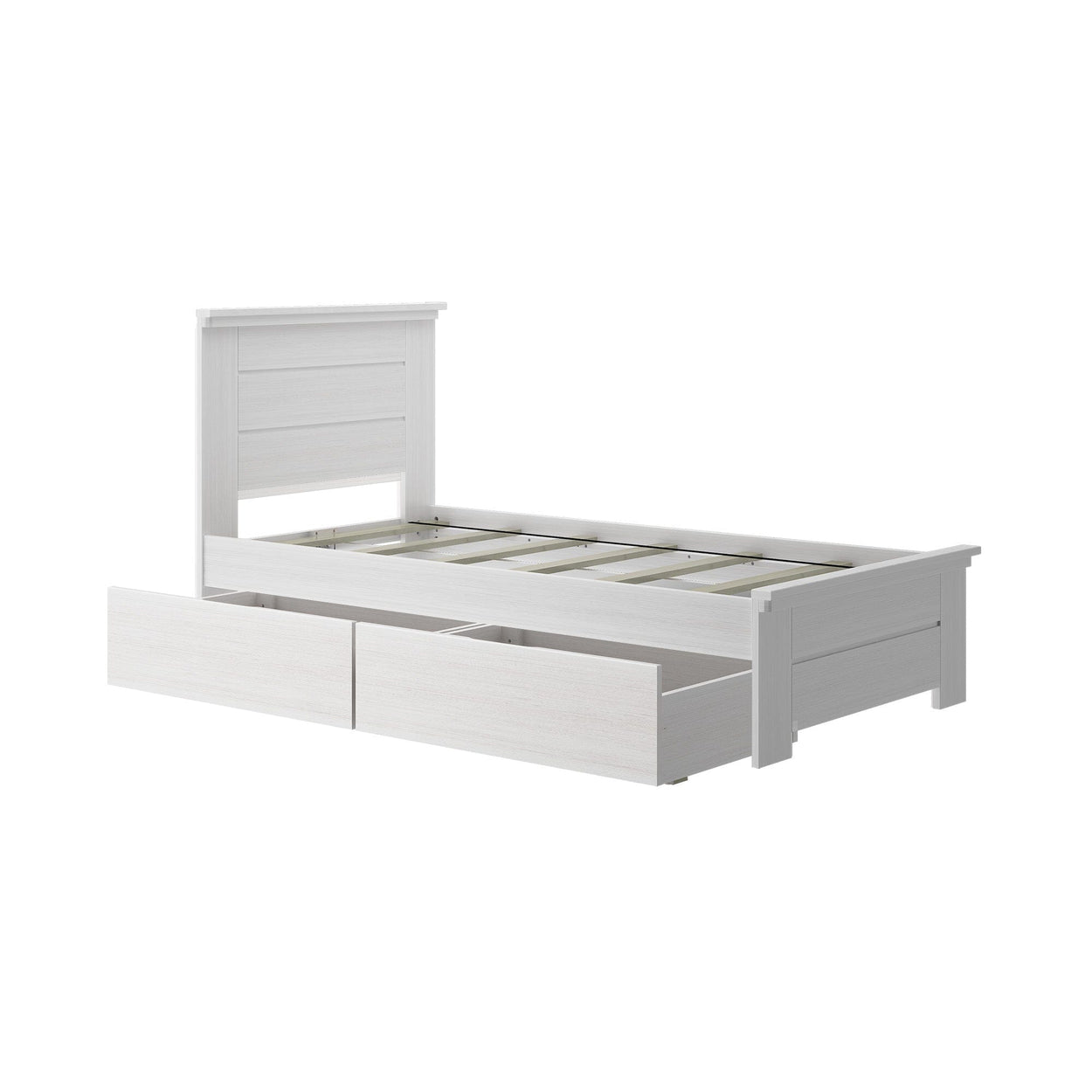 197220-182 : Kids Beds Farmhouse Twin Bed with Panel Headboard with Storage Drawers, White Wash