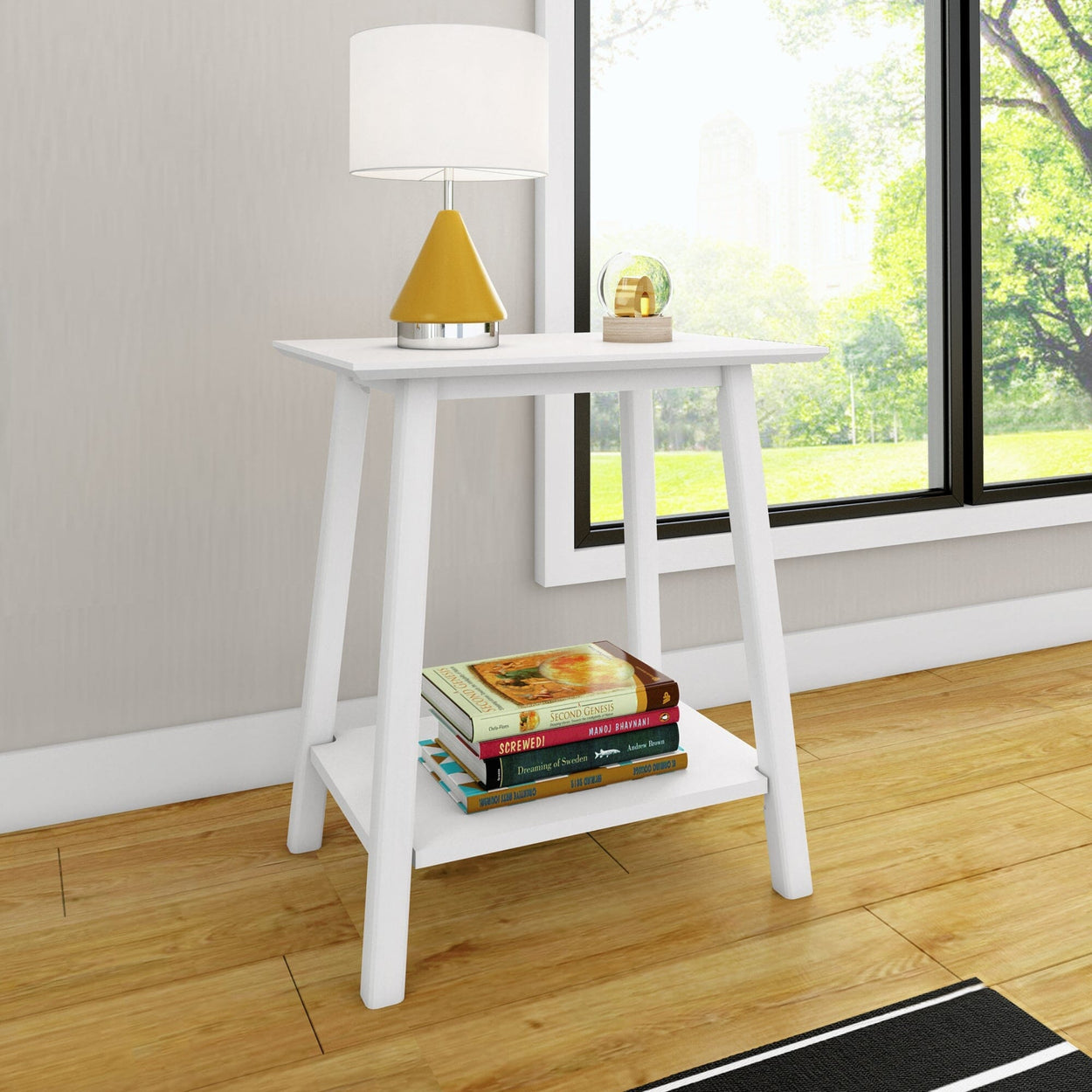 200009-002 : Furniture Mid-Century Modern Table Nightstand, White