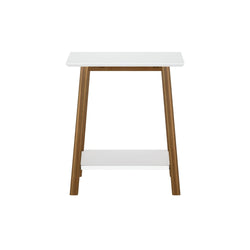 200009-207 : Furniture Mid-Century Modern Table Nightstand, White/Pecan